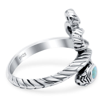 Snake Ring Band Simulated Turquoise Solid 925 Sterling Silver (18mm)